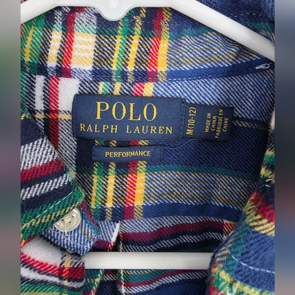 Polo Ralph Lauren boys flannel button down, Navy blue plaid, Size M 10-12 - Picture 3 of 5